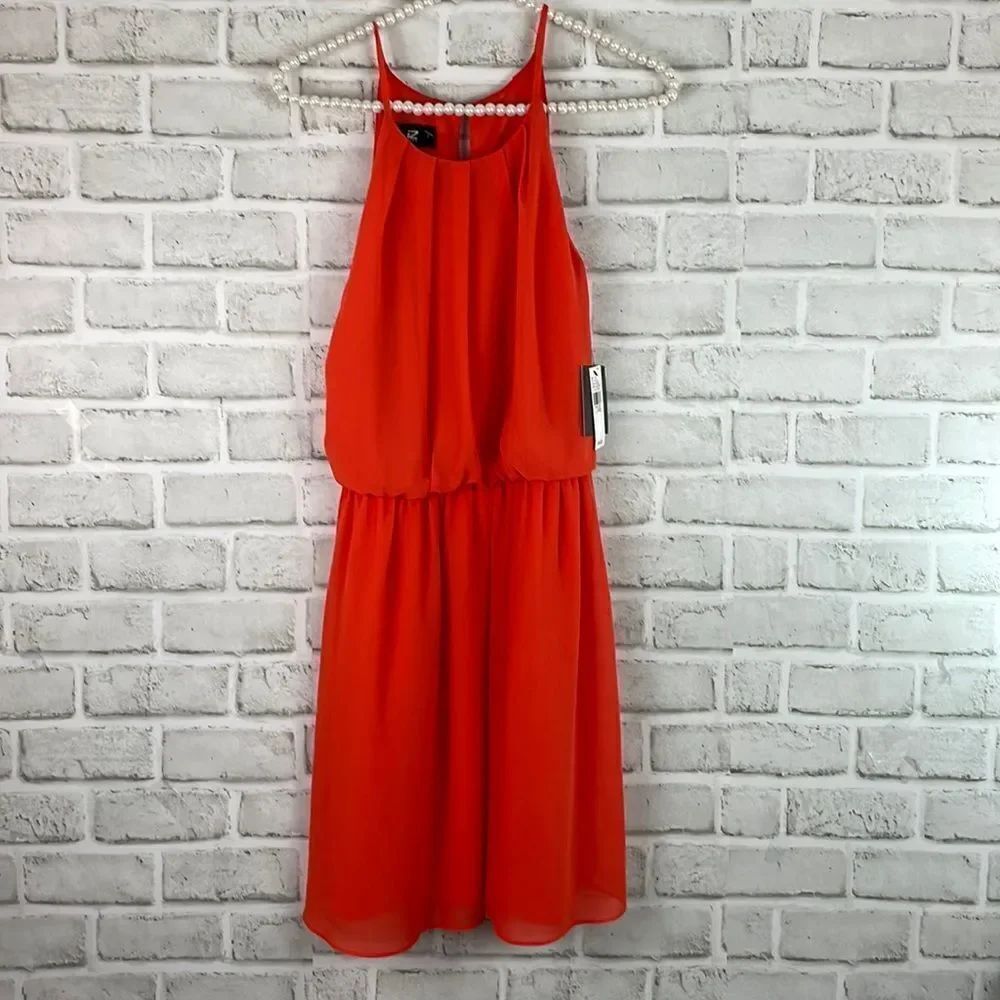 iz byer Juniors Small Tangerine Sheer Spaghetti Strap Halter Skater Mini…